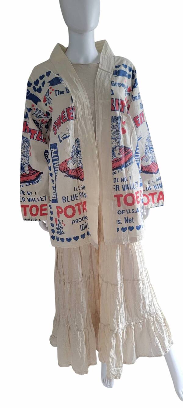 NEW EVERGREEN GUARDIAN IMPORTS women's flour sack vintage print cotton jacket in